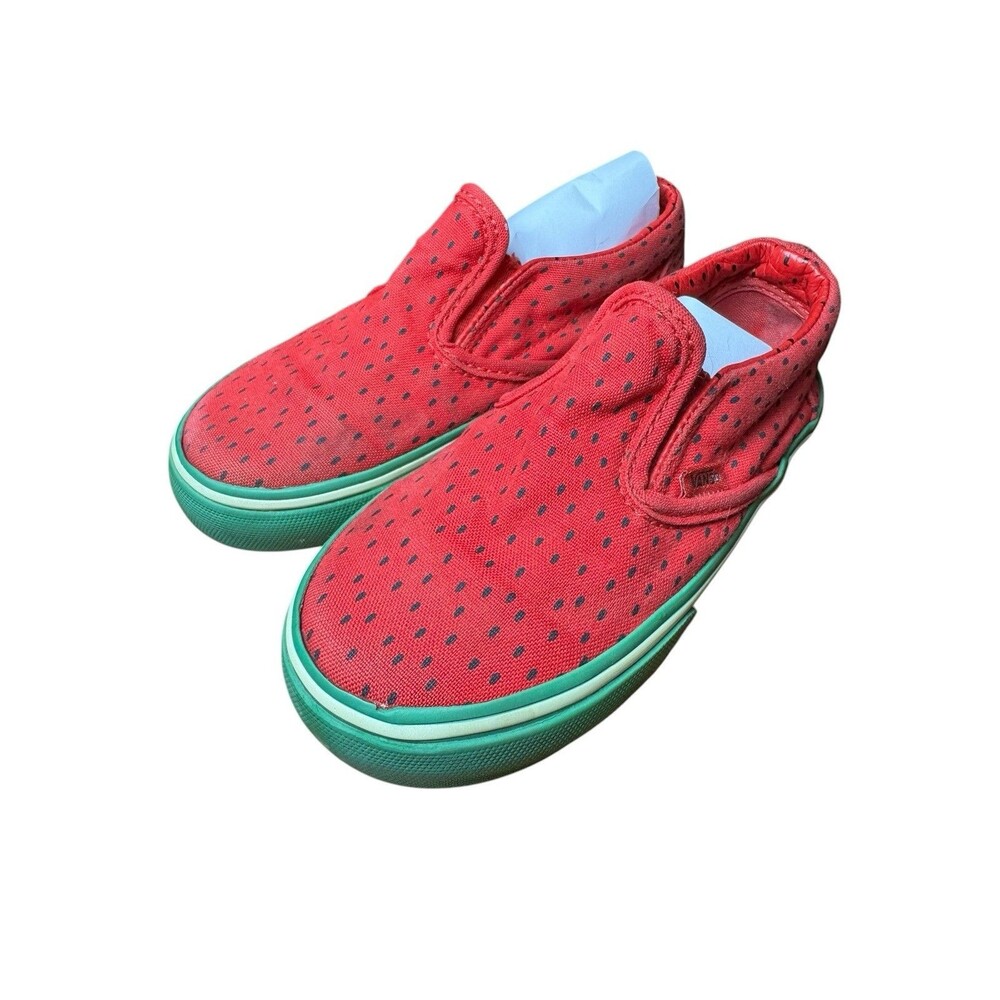Vans Kids Slip-On Sneakers in Red with Green Soles